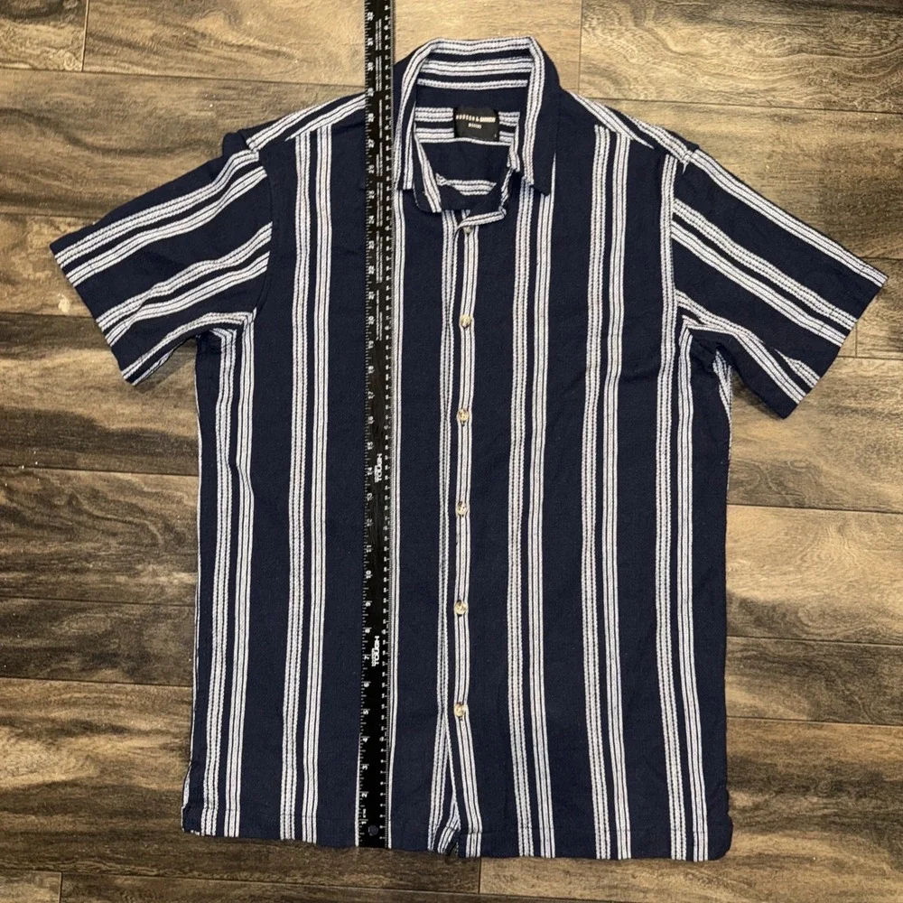 Hudson & Barrow Woven Button-Down Shirt Short Sleeve Men's Size L Navy Striped